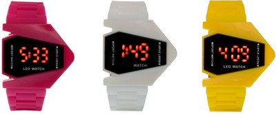 

SP Airkraft Shape LED Pink+White+Yellow Color Combo of 3 Watch - For Boys & Girls