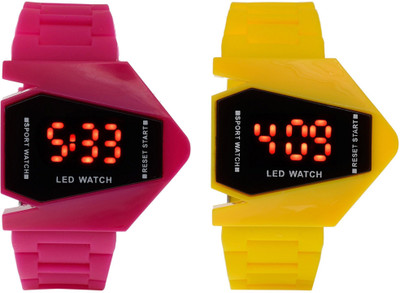 

Maxi Retail Rocket LED Pink+Yellow Color Combo of 2 Watch - For Boys & Girls