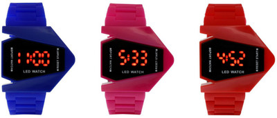 

Maxi Retail Airkraft Shape LED Blue+Pink+Red Color Combo of 3 Watch - For Boys & Girls