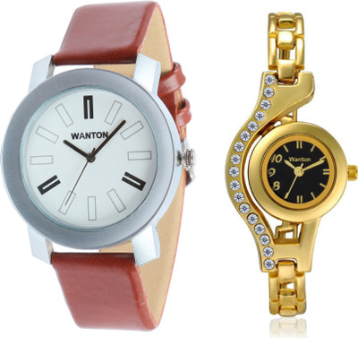 

Wanton WT01P06 gold diamond studded watch with slver base case FSTK combo watch for couple men and women Watch - For Boys & Girls