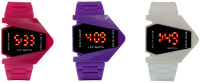 

victance Airkraft Shape LED Pink+Purple+White Color Combo of 3 Watch - For Boys & Girls