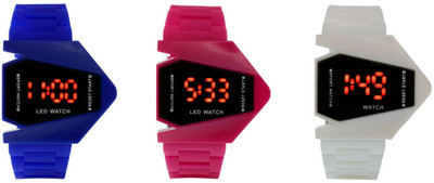 

SP Airkraft Shape LED Blue+Pink+White Color Combo of 3 Watch - For Boys & Girls
