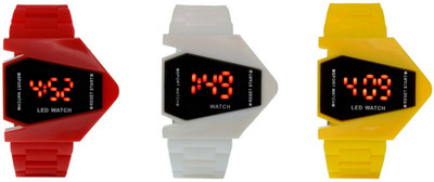 

SP Airkraft Shape LED Red+White+Yellow Color Combo of 3 Watch - For Boys & Girls