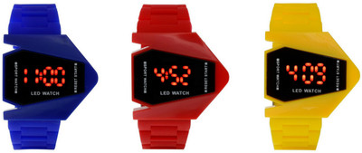 

Maxi Retail Airkraft Shape LED Blue+Red+Yellow Color Combo of 3 Watch - For Boys & Girls