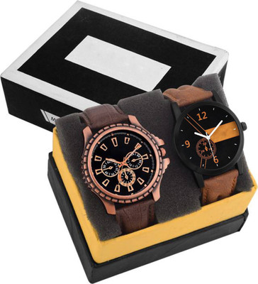 

GUOYU Stylish Leather Strap Combo Sett Of Two For Couple And Men And Women Watch - For Boys & Girls
