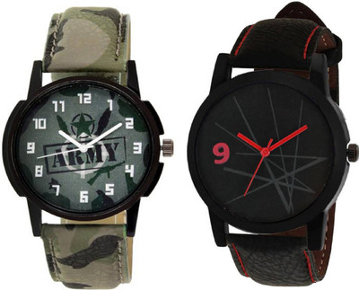 

Rage Enterprise New Fancy Black_Green Leather Belt Combo Set Men Watch - For Boys