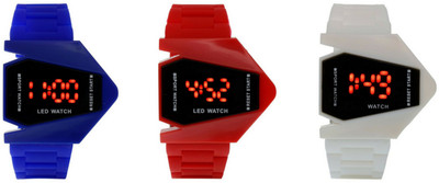 

victance Airkraft Shape LED Blue+Red+White Color Combo of 3 Watch - For Boys & Girls