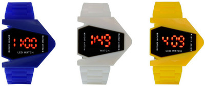 

victance Airkraft Shape LED Blue+White+Yellow Color Combo of 3 Watch - For Boys & Girls