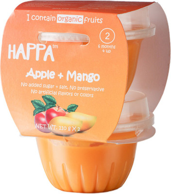 

happa Organic Apple + Mango Puree, Baby food for 6 months+, Stage-2 Cereal(220 g, Pack of 2, 6+ Months)