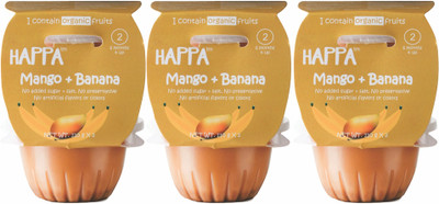 

happa Organic Stage-2, Mango + Banana Puree, Baby food for 6 months+ Cereal(660 g, Pack of 6, 6+ Months)