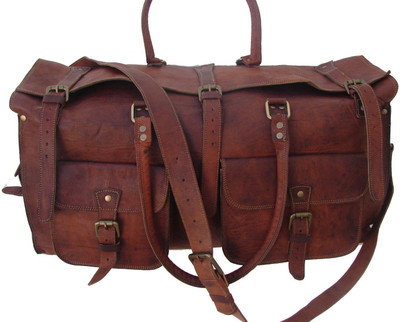 

STYLOLEATHERBAGS Leather Duffle Bag Leather Luggage Travel Bag Weekender(Brown, 20 inch)