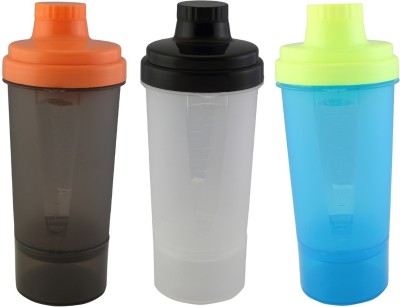 

Premsons Plastics Super Shaker Big Storage Sport Water Bottle Set Of 3 600 ml Shaker(Pack of 3, Multicolor), Black;blue;grey