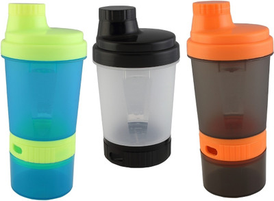 

Premsons Plastics Super Shaker small with storage and pill organizer Set Of 3 400 ml Shaker(Pack of 3, Multicolor), Blue;grey;orange