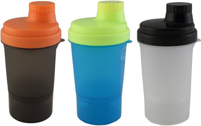 

Premsons Plastics Super Shaker Small Storage Sport Water Bottle Set Of 3 400 ml Shaker(Pack of 3, Multicolor), Black;blue;grey