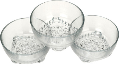 Somil Glass Dessert Bowl Decorative Transparent Plain & Designer Glass Bowl Set(Pack of 3, Clear)