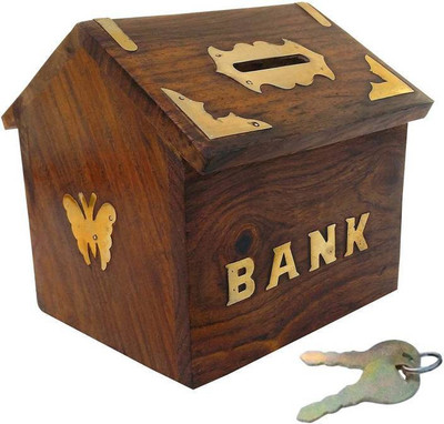 

Sublime Arts Sheesham Wood Hut Shape Coin Bank(Brown)