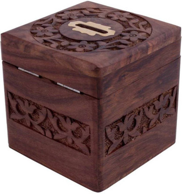 

Sublime Arts Sheesam Wood Handicraft Box Shaped Coin Bank(Brown)