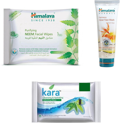 

Himalaya Purifying Neem Facial Wipes, Fairness Kesar Face Wash, Kara Skin Care Wipes(Set of 3)
