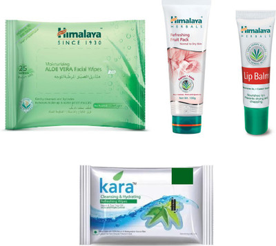 

Himalaya Aloe Vera Facial Wipes, Refreshing Fruit Pack, Lip Balm, Kara Skin Care Wipes(Set of 4)