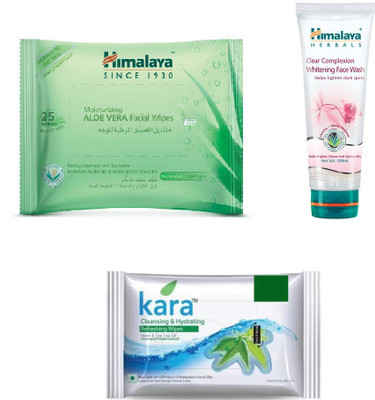 

Himalaya Aloe Vera Facial Wipes, Clear Complexion Whitening Face Wash, Kara Skin Care Wipes(Set of 3)
