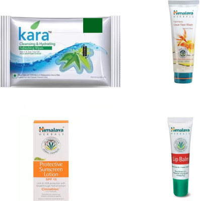 

Himalaya fairness kesar face wash, sunscreen lotion, lip balm, kara skin care wipes(Set of 4)