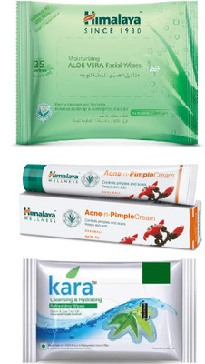 

Himalaya Aloe Vera Facial Wipes, Pimple Cream, Kara Skin Care Wipes(Set of 3)