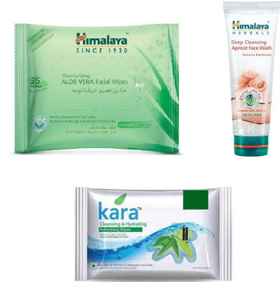 

Himalaya Aloe Vera Facial Wipes, Deep Cleansing Apricot Face Wash, Kara Skin Care Wipes(Set of 3)