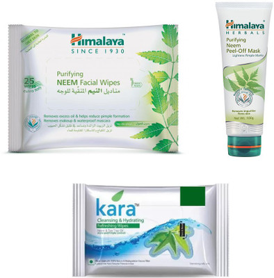 

Himalaya Purifying Neem Facial Wipes, Purifying Neem Peel Off Mask, Kara Skin Care Wipes(Set of 3)