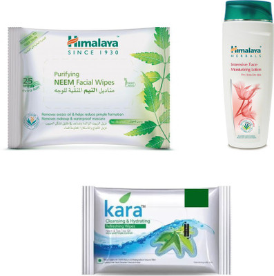 

Himalaya Purifying Neem Facial Wipes, Intensive Face Moisturizing Lotion, Kara Skin Care Wipes(Set of 3)