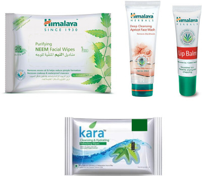 

Himalaya Purifying Neem Facial Wipes, Deep Cleansing Apricot Face Wash, Lip Balm, Kara Skin Care Wipes(Set of 4)