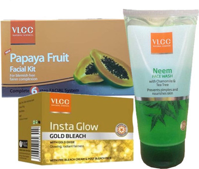 

VLCC Papaya Fruit Facial kit & Insta Glow Bleach & Neem Facewash(Set of 1)