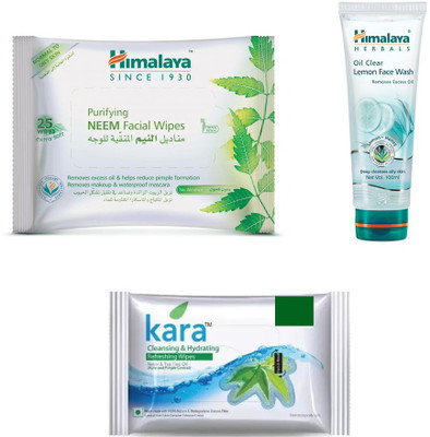 

Himalaya Purifying Neem Facial Wipes, Oil Clear Lemon Face Wash, Kara Skin Care Wipes(Set of 3)