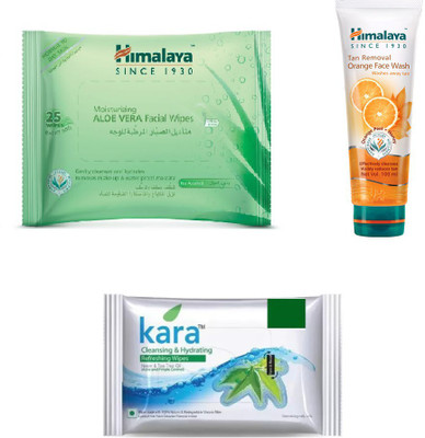 

Himalaya Aloe Vera Facial Wipes, Tan Removal Orange Face Wash, Kara Skin Care Wipes(Set of 3)