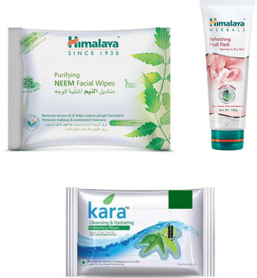 

Himalaya Purifying Neem Facial Wipes, Refreshing Fruit Pack, Kara Skin Care Wipes(Set of 3)