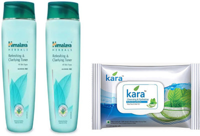 Himalaya refreshing clarifying toner, kara skin care wipes(Set of 3)
