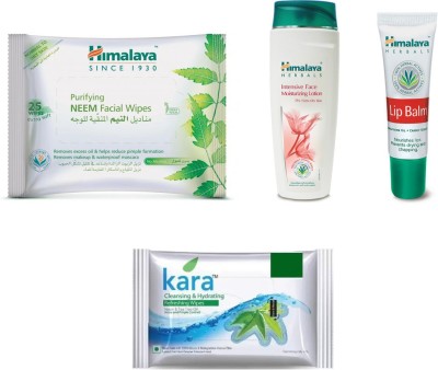 

Himalaya Purifying Neem Facial Wipes, Intensive Face Moisturizing Lotion, Lip Balm, Kara Skin Care Wipes(Set of 4)