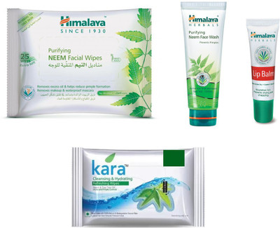 

Himalaya Purifying Neem Facial Wipes, Purifying Neem Face Wash, Lip Balm, Kara Skin Care Wipes(Set of 4)