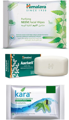 Himalaya Purifying Neem Facial Wipes, Aactaril Soap, Kara Skin Care Wipes(Set of 3)