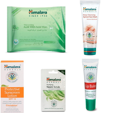 

Himalaya Aloe Vera Facial Wipes, Deep Cleansing Apricot Face Wash, Lip Balm, Protective Sunscreen Lotion(Set of 5)