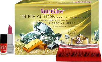 

NutriGlow Triple Action Facial Kit (250+10)g with Clutch Free(Set of 4)