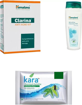 

Himalaya Clarina Anti Acne Kit, Refreshing Cleansing Milk, kara skin care wipes(Set of 3)