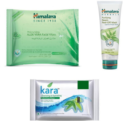 

Himalaya Aloe Vera Facial Wipes, Purifying Neem Peel Off Mask, Kara Skin Care Wipes(Set of 3)