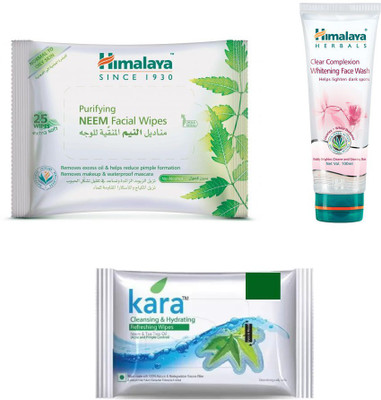 

Himalaya Purifying Neem Facial Wipes, Clear Complexion Whitening Face Wash, Kara Skin Care Wipes(Set of 3)
