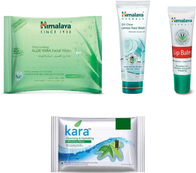 

Himalaya Aloe Vera Facial Wipes, Oil Clear Lemon Face Wash, Lip Balm, Kara Skin Care Wipes(Set of 4)