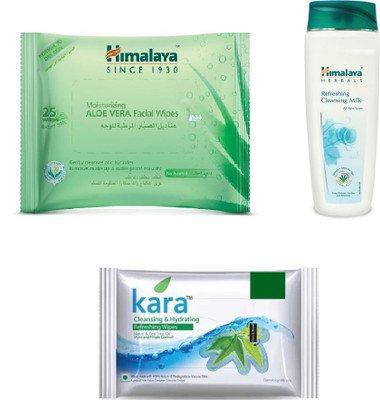 

Himalaya Aloe Vera Facial Wipes, Refreshing & Cleansing Milk, Kara Skin Care Wipes(Set of 3)