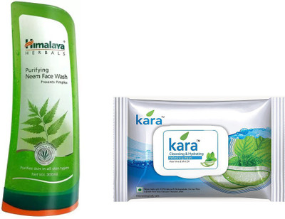 

Himalaya purifying neem face wash, kara skin care wipes(Set of 2)