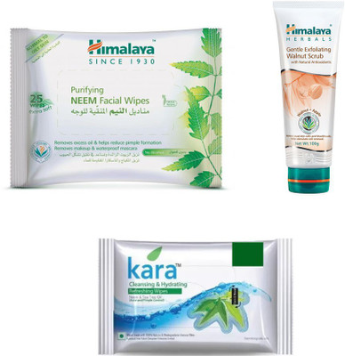 

Himalaya Purifying Neem Facial Wipes, Gentle Exfoliating Walnut Scrub, Kara Skin Care Wipes(Set of 3)