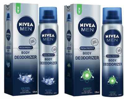 

Nivea Men Ice Cool and Energy Gas Free Body Deodorizer 120ML Each (Pack of 2) Deodorant Spray - For Men(240 ml, Pack of 2)