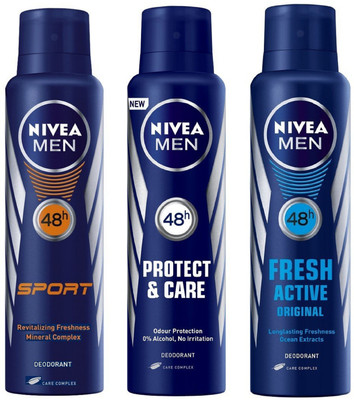 

Nivea Men Sport,Protect & Care and Fresh Active Orignal Deodorant Spray 150ML Each (Pack of 3) Deodorant Spray - For Men(450 ml, Pack of 3)