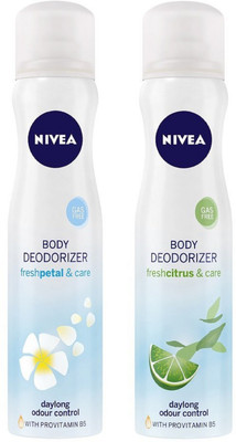 

Nivea FreshPetal and FreshCitrus Gas Free Body Deodorizer for Women 120ML Each (Pack of 2) Deodorant Spray - For Women(240 ml, Pack of 2)